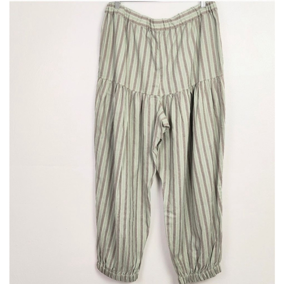 Free People Ellie Green Brown Striped Harem Pants Joggers Wide-Leg L New - Picture 6 of 9